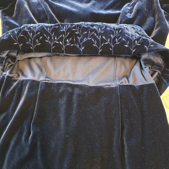90s Jessica Howard Velvet Maxi Dress Women's 6 Blue Embroider Bead Dark Romantic - Picture 7 of 12